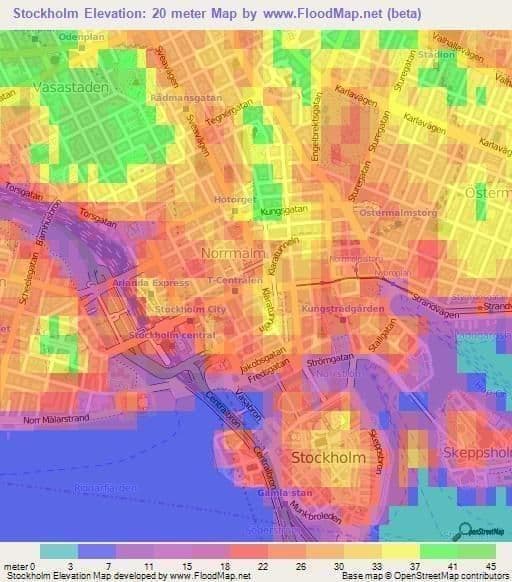 Stockholm elevation map